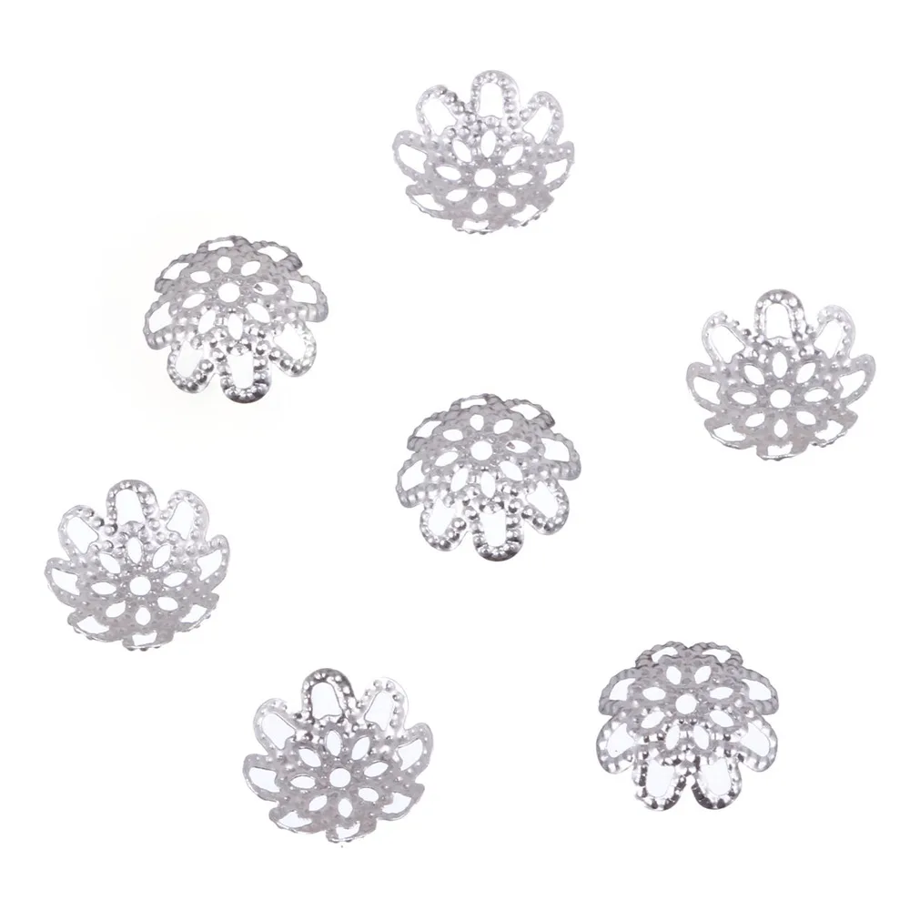 LNRRABC 100 шт 10 мм пластмассовый полый цветок бусина колпачки DIY ювелирные аксессуары оптом полиморф ручной работы chaviro - Цвет: silver