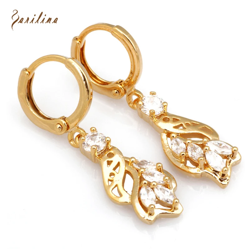 

New 2019 Top Quality White Cubic Zirconia Gold Earrings For Women Fashion Jewelry E339