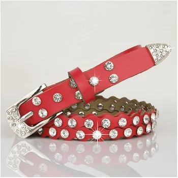 

Hchenli Wave Rhinestone Leather Belt for Women with Crystal Cowskin Belts Genuine Real Leather Skin Straps Belt Waist Strap