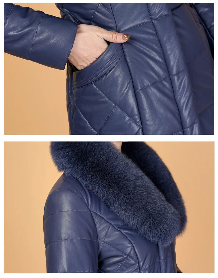Women Elegant Winter Leather Jacket Long Thick Coat Fur Collar Jackets 2018 Fashion New Women Winter Warm Coat CH746 (26)