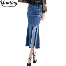 Высококачественная Роскошная подиумная весенне-летняя Модная тонкая длинная джинсовая юбка в стиле русалки с высокой талией