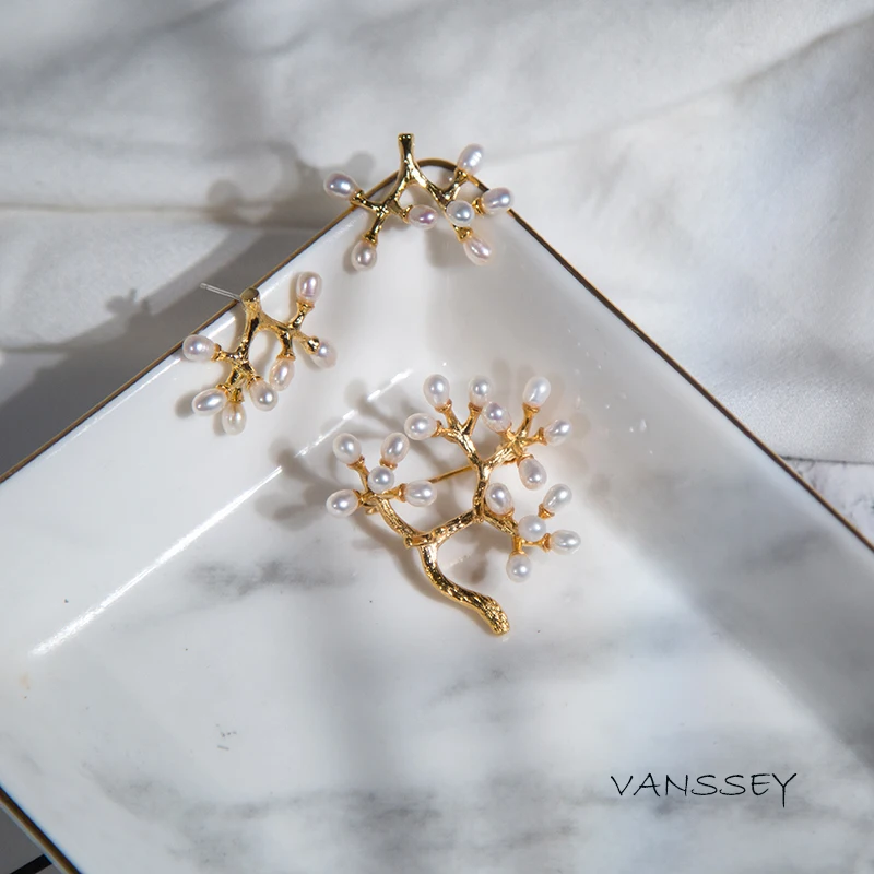 Vanssey модные ювелирные изделия цветок лист ветка брошь с натуральным пресноводным жемчугом булавки свадебные аксессуары для женщин Новинка