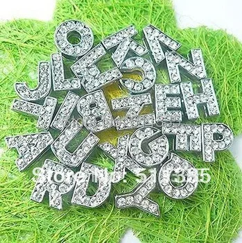 

Wholesale 1300pcs 10mm A-Z silver full rhinestone bling slide letter fit for 8mm wristband keychains