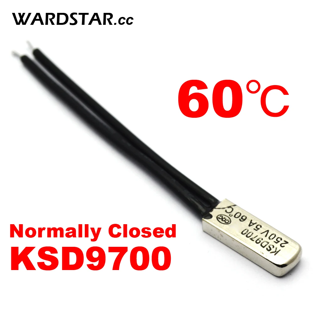 

5pcs/lot KSD9700 5A250V 60 Degree Celsius (N.C.) Normally Closed Temperature Switch Thermostat Thermal Protector