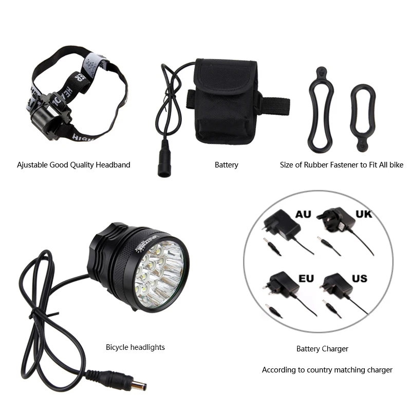 5000Lm T6 Rechargeable LED Head Bicycle Bike Light Waterproof 12000mAh Battery 