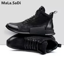 Новинка; сезон весна-осень; модная мужская обувь на плоской подошве; высокие удобные кроссовки из натуральной коровьей кожи; мужская повседневная обувь на шнуровке; Брендовые ботильоны