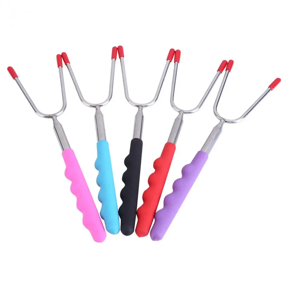 

5Pcs Roasting Sticks Telescoping BBQ Forks Barbecue Roasting Fork Sticks Skewers With a Free Storage Bag Camping BBQ Fork