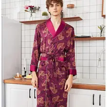 Новая пижама с длинными рукавами ночная рубашка Для мужчин шелковистой Домашняя одежда халат атласный Ночной костюм из вискозы Повседневное мужской Халат L-XXL