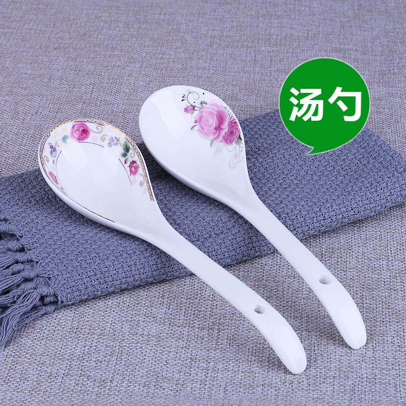 

Tablespoon ceramic household large spoon long handle spoon large bone china porridge rice spoon hot pot spoon