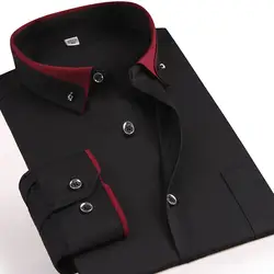 Весенне-осенняя мужская деловая рубашка мужская официальная рубашка с отворотом на пуговицах Модная стильная мужская повседневная