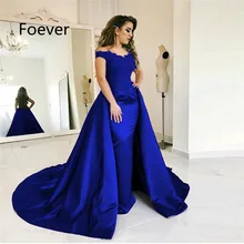 Королевский синий кружева русалка вечернее платье со съемным шлейфом Элегантный длинный аппликация для выпускных платьев Формальное вечернее платье Abendkleider