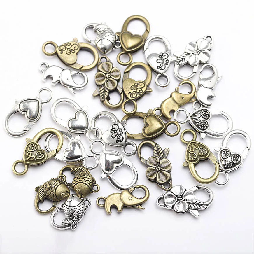 

10pcs Antique Bronze Silver Big Heart Lobster Clasp Hooks Accessories For DIY Jewelry Making Necklace Bracelet Connect Findings