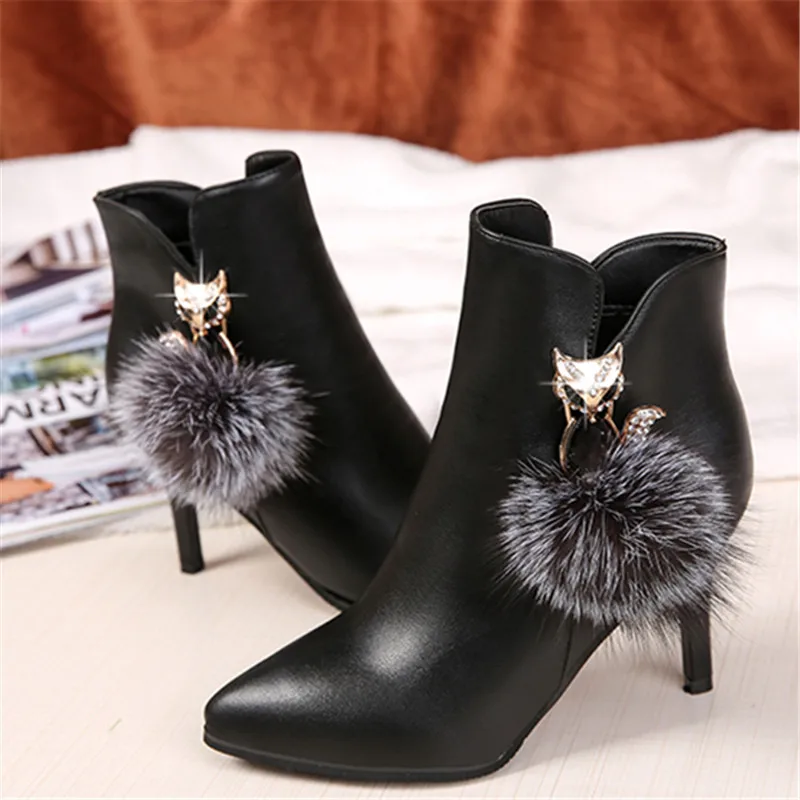 

Phyanic 2018 Fur Women High Heels Ankle Boots Stiletto Heels spring autumn Boots Party lether Studded Shoes Hikaru Red boots