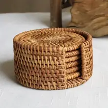 Rattan tasse bahnen gesetzt topf pad tischset 6 größen porta copos tischsets dekoration vintage bambus handgefertigte
