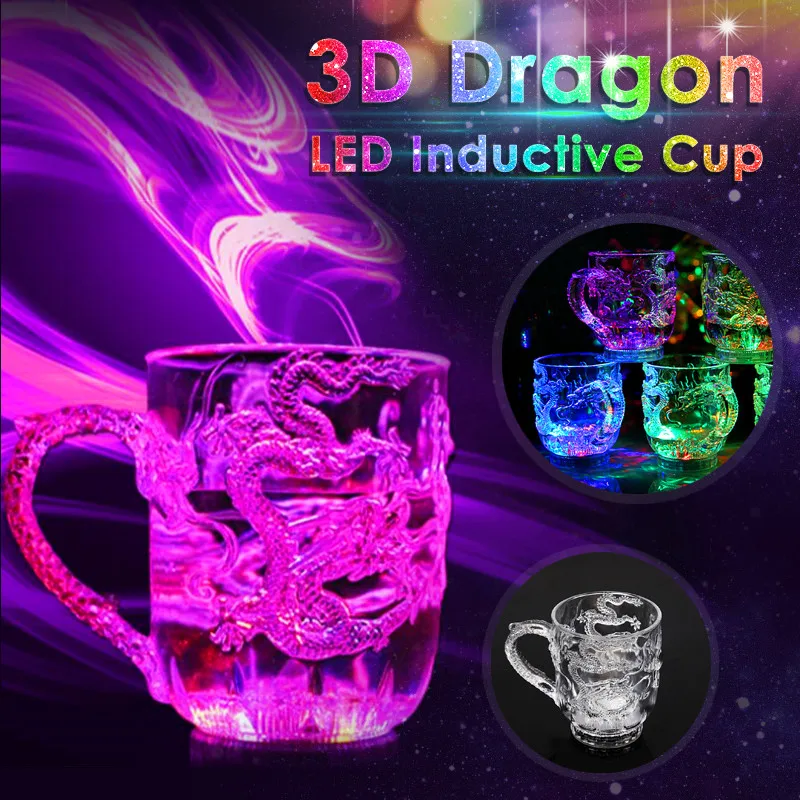 

Creative Dragon LED Inductive Rainbow Party Automatic Flashing Light Whisky Mug Beer Cup suit Christmas,Bar Club pouring twinkle