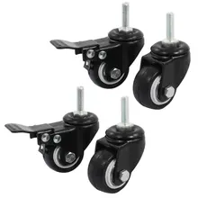 4 Pieces/lot Double Ball Bearings 360 Rotatable Shopping Wheel Trolley Brake Swivel Caster M8 1.5-Inch Black Polyurethane Metal