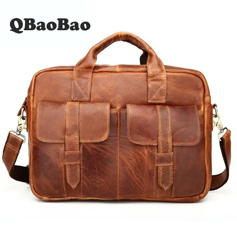 

New Crossbody Mens Business Bag Crazy Horse Laptop Bag Leather Briefcase 2017 Retro Handbag Men Pasta Executiva Masculino