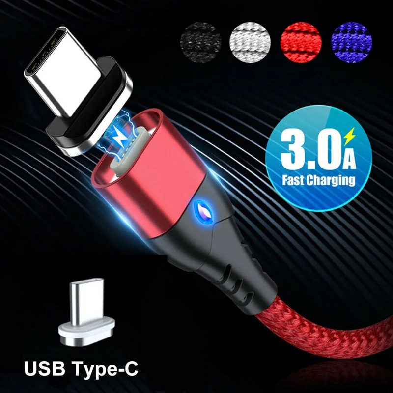 Магнитный кабель Micro USB 3A кабель для быстрой зарядки type C провод Магнитный кабель для передачи данных USB кабель для iPhone Xiaomi 1 м светодиодный