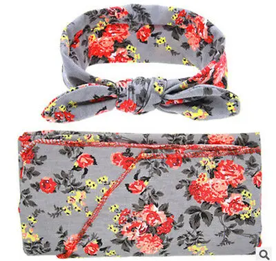 Pudcoco 2 шт./компл. для малышей, с цветочным узором пеленать обертывание липа Пеленальный мешок одеяло+ повязка на голову