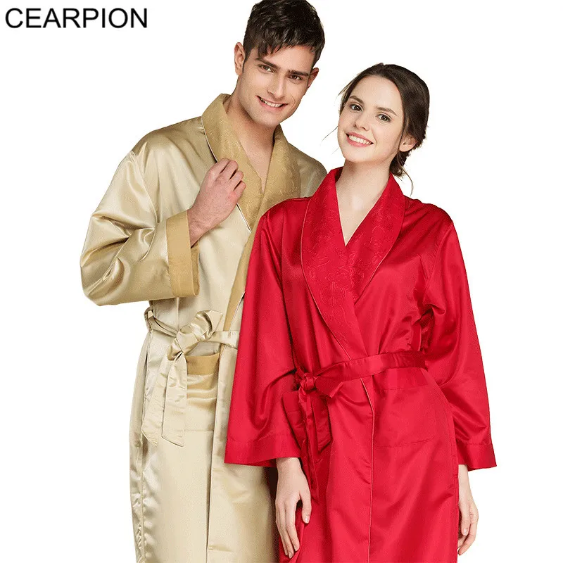CEARPION сезон: весна-лето шелк любителей кимоно халат платье Новинка одноцветное с длинным рукавом для мужчин и wo повседневное