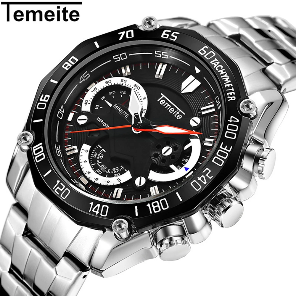 

TEMEITE 2018 Mens Luxury Big Dial Watches Fashion Quartz Watch Male Clock Date Wristwatches Male Relogio