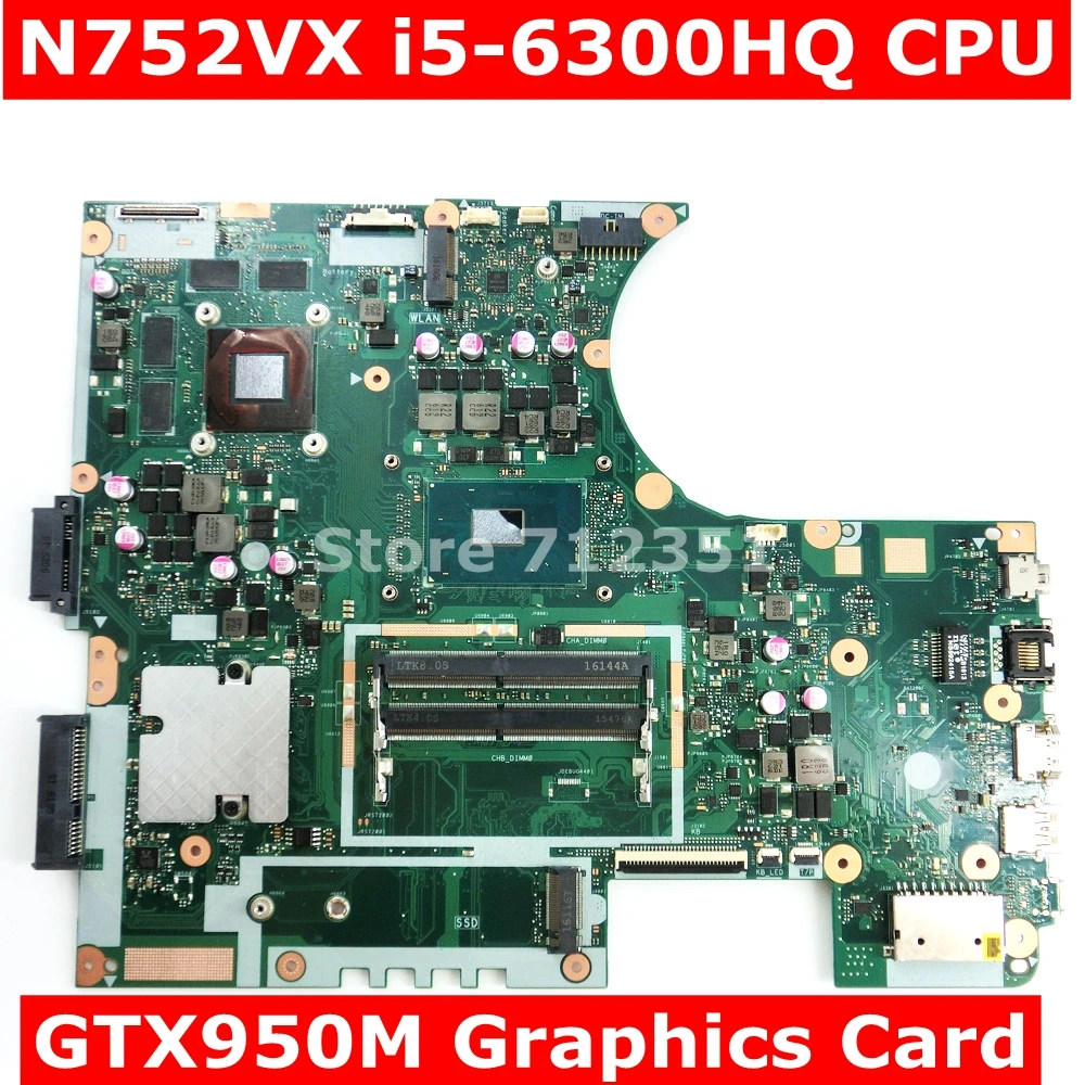 N752VX With i5-6300HQ CPU GTX950M Graphics Card Mainboard REV 2.0 For Asus N752V N752VX VivoBook Pro Laptop Motherboard Test OK