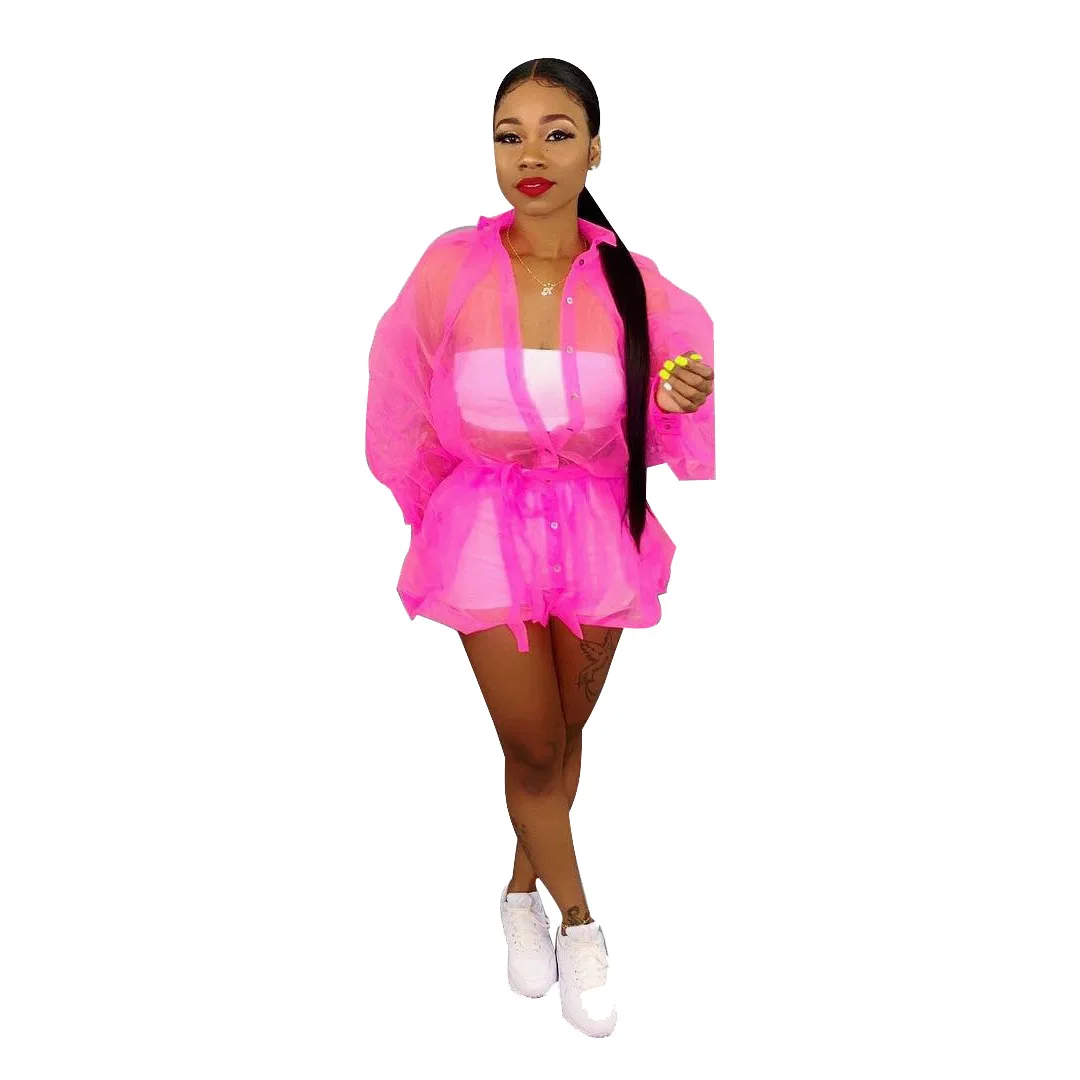

Sexy Mesh See Though Short Dress Causal Women Lantern Sleeve Ruffle Mini Dress Summer Cloak Active Wear Beach Bikini Cover Dress