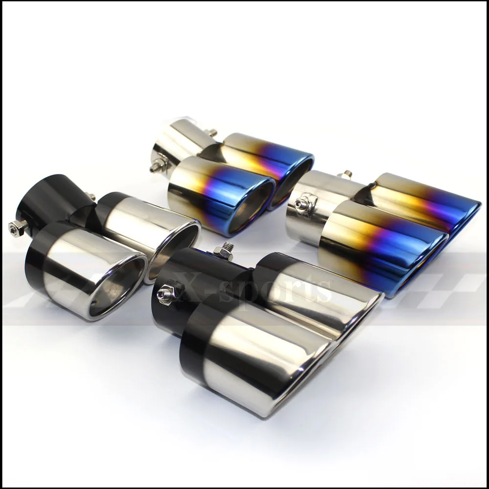 En Ligne Embout de sortie de tuyau d échappement silencieux embout de sortie universel en acier inoxydable embout de garniture circulaire extrémité oblique double sortie ID60MM