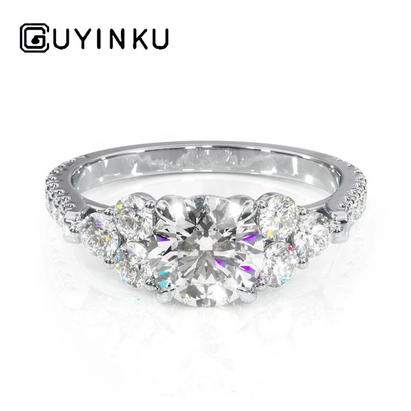 

GUYINKU 14K 585 White Gold Hearts and Arrows Cut 1ct 6.5mm EF Color Round Moissanite Engagement Rings For Women Wedding Gift