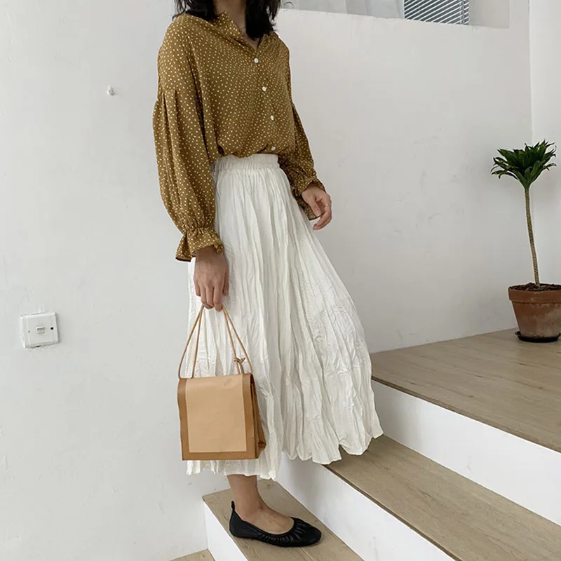 Новые женские юбки большой Размеры однотонная плиссированная черно-белые юбки Для женщин весенние юбки дикий элегантный низ Femme A133