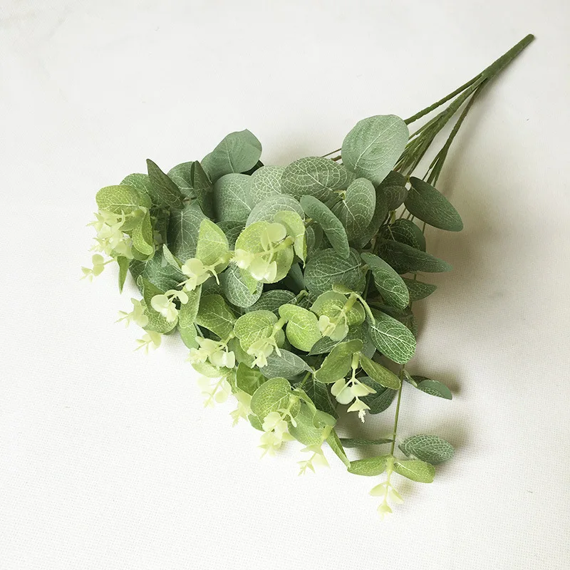 Artificial Fake Leaf Eucalyptus Green Plant Leaves Flower Home Decor 16 Heads AL