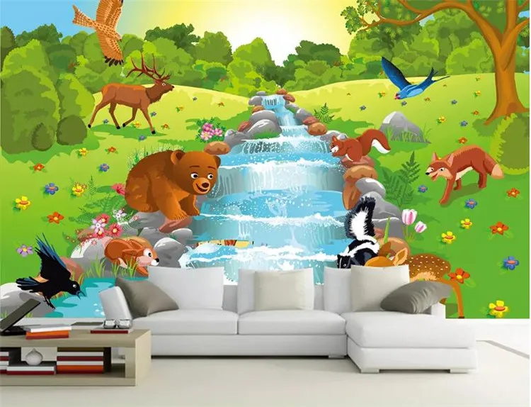 

Custom 3D Photo Wallpaper Nordic Simple Cartoon Animal Forest Bear Children's Bedroom Non-woven Background Decorative Wall Paper