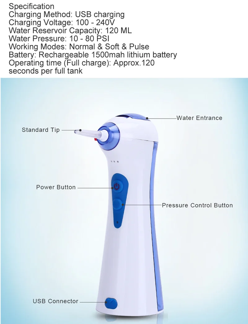 120 мл USB Перезаряжаемый зубной ирригатор для полости рта портативный плавающий водный ежедневный сбор зубов