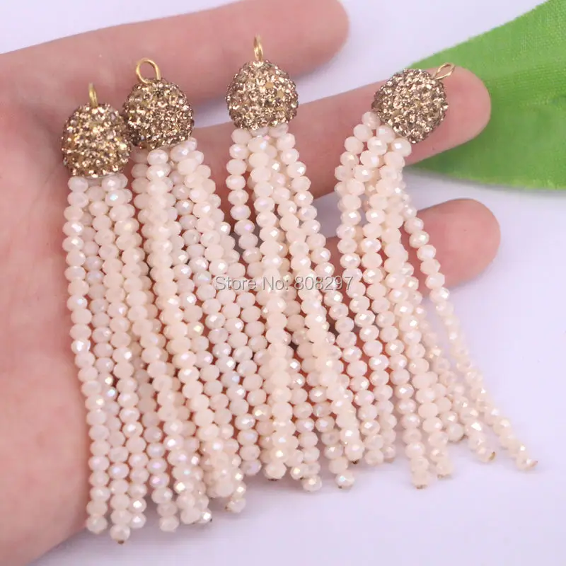 10Pcs Crystal Beaded Tassel Pendant Rhinestone Pave Tassels Charms for