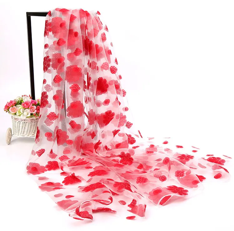 Женская легкая шаль из органзы имитированный длинный шелковый шарф мягкий цветочный пляжный шарф хиджабы для мусульманских женщин AA10202 - Цвет: AA10202 red