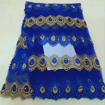 

royal blue color High quality Nigerian lace fabrics for wedding 2018 Latest african french lace fabric with beads for lady -L5