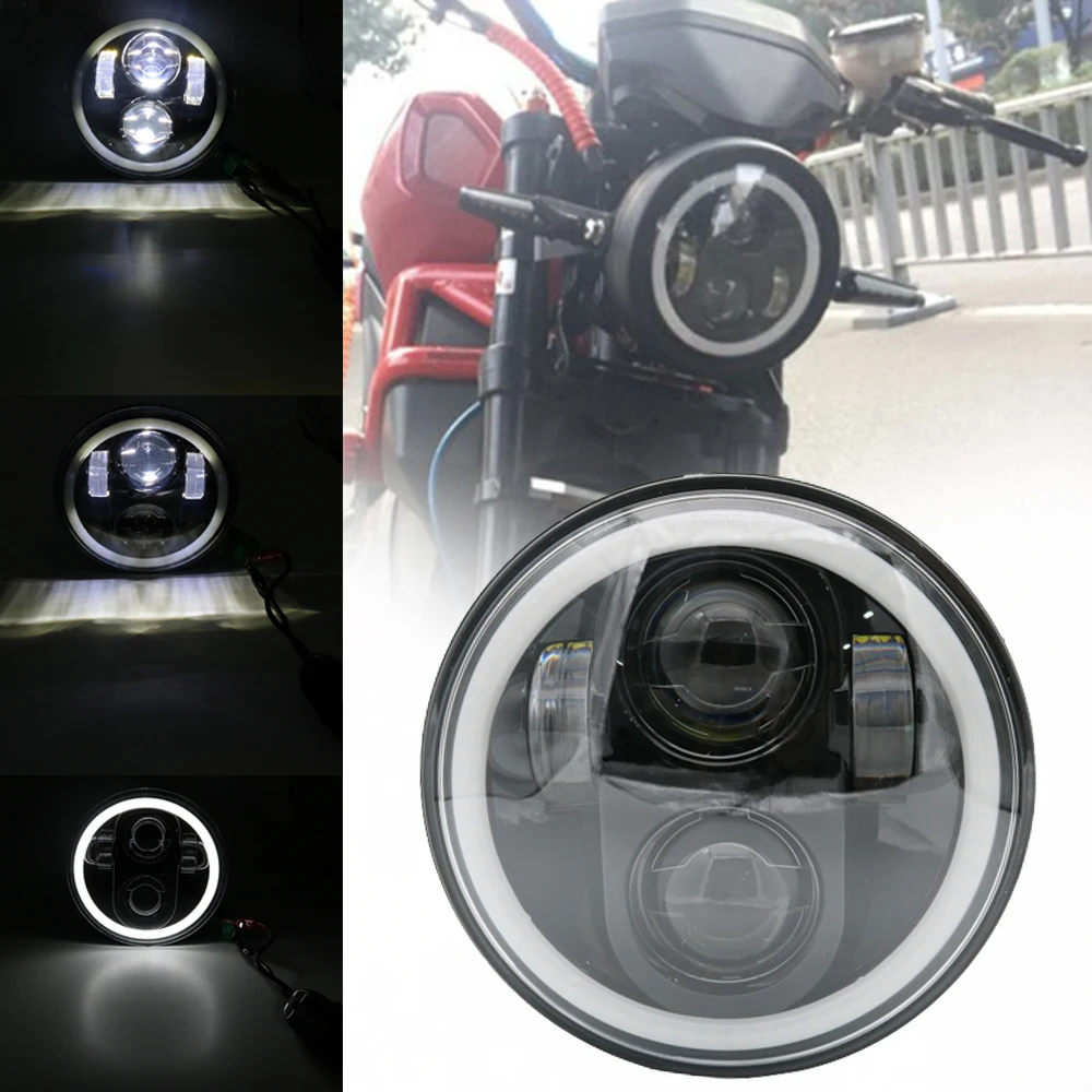5.75/'/' 5-3//4/'/' 80W LED Projector Headlight Halo DRL for Harley Motorcycle Black