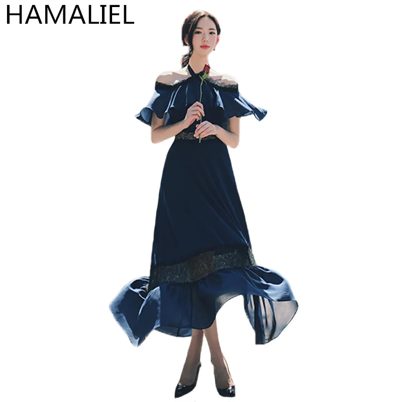 HAMALIEL Goddess праздничное длинное женское платье 2018 Лето шифон кружево с отделкой