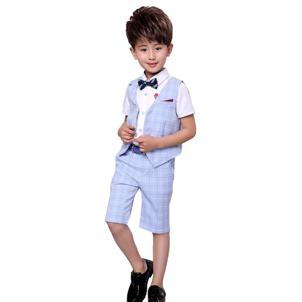 Boy Summer Suit Vest Set 3 Pieces Shirt Vest and Shorts with Bowtie