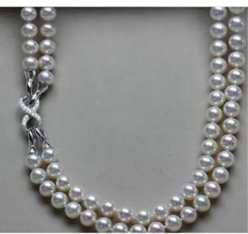

beautiful 2row 9-10mm south sea round white pearl necklace 18"19"