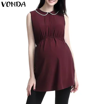 

VONDA Maternity Clothes 2020 Summer Pregnancy Women Blouses Shirts Casual Loose Sleeveless Tees Tops Pregnant Blusas Plus Size