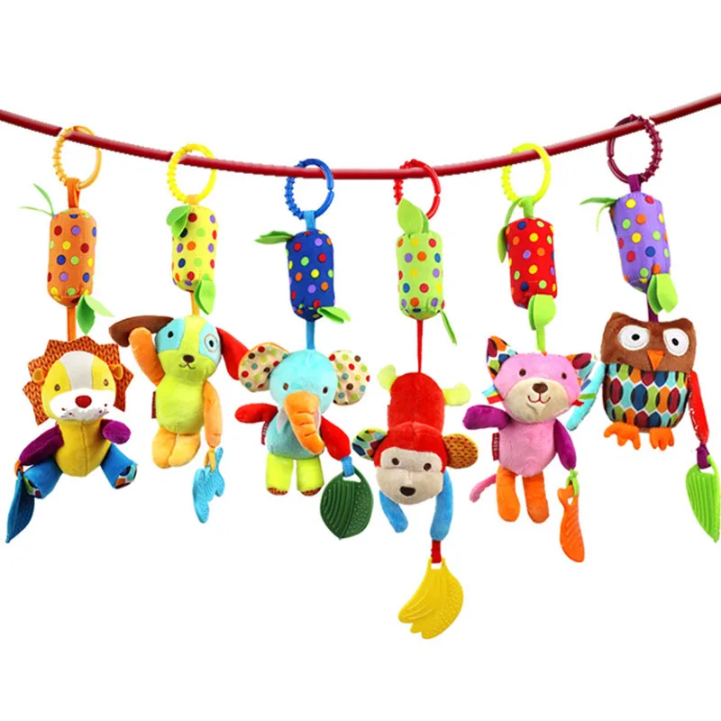 

Cartoon Animal Baby Toy Hand Bell Windbell With Silicone Teether Hanging Rattles Mobile Crib Stroller Baby Bed Hanging Plush Toy