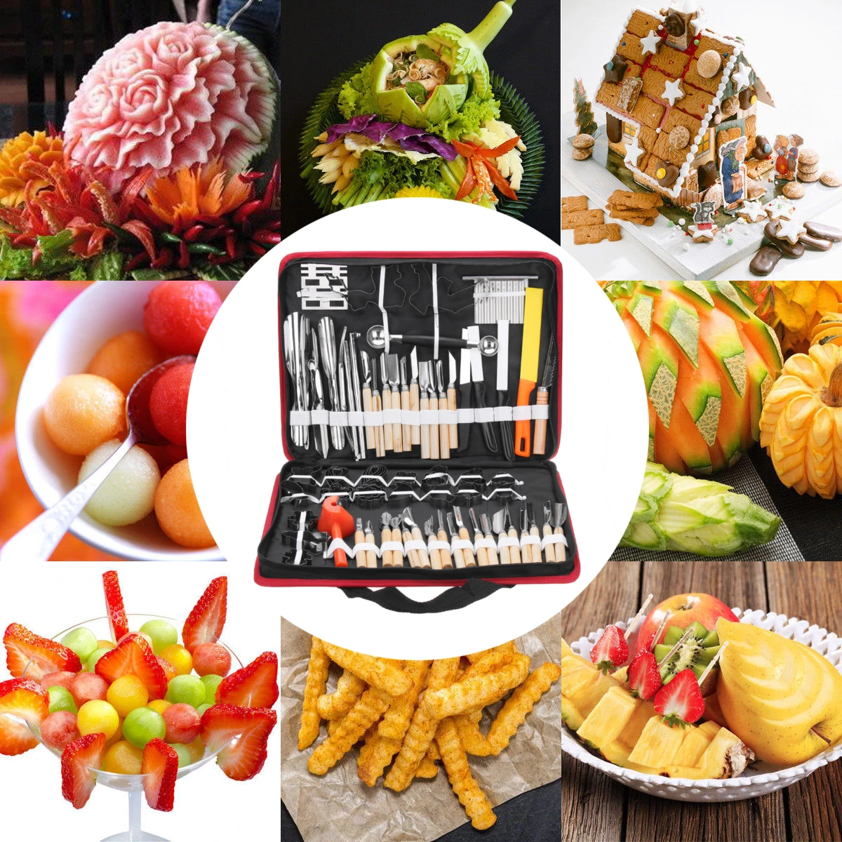 80PCS/Set Kitchen Carving Tool Kit Set with Portable Storage Bag Bakeware Vegetables Food Fruits Cooking Decorating Tools Gadget