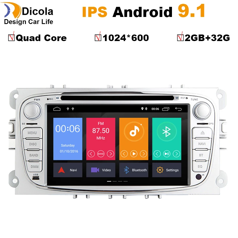 7\ IPS HD Car Multimedia Player Android 9.1 GPS 2 Din car dvd player for FORD/Focus/S-MAX/Mondeo/C-MAX/Galaxy wifi car radio