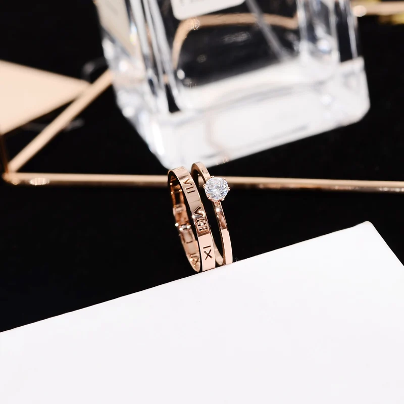 YUN RUO 2018 римские цифры 2 слоя кольцо с кристаллами цвета розового золота модные