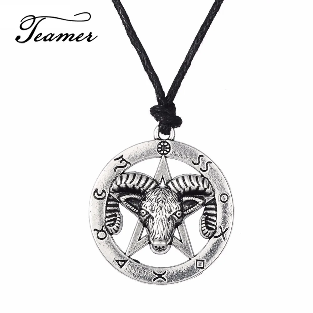 

Teamer Silver Color Animal Amulet Tibetan Jewelry Ram Pentagram Pendant Necklace Ox Wicca Jewelry for Man/Woman