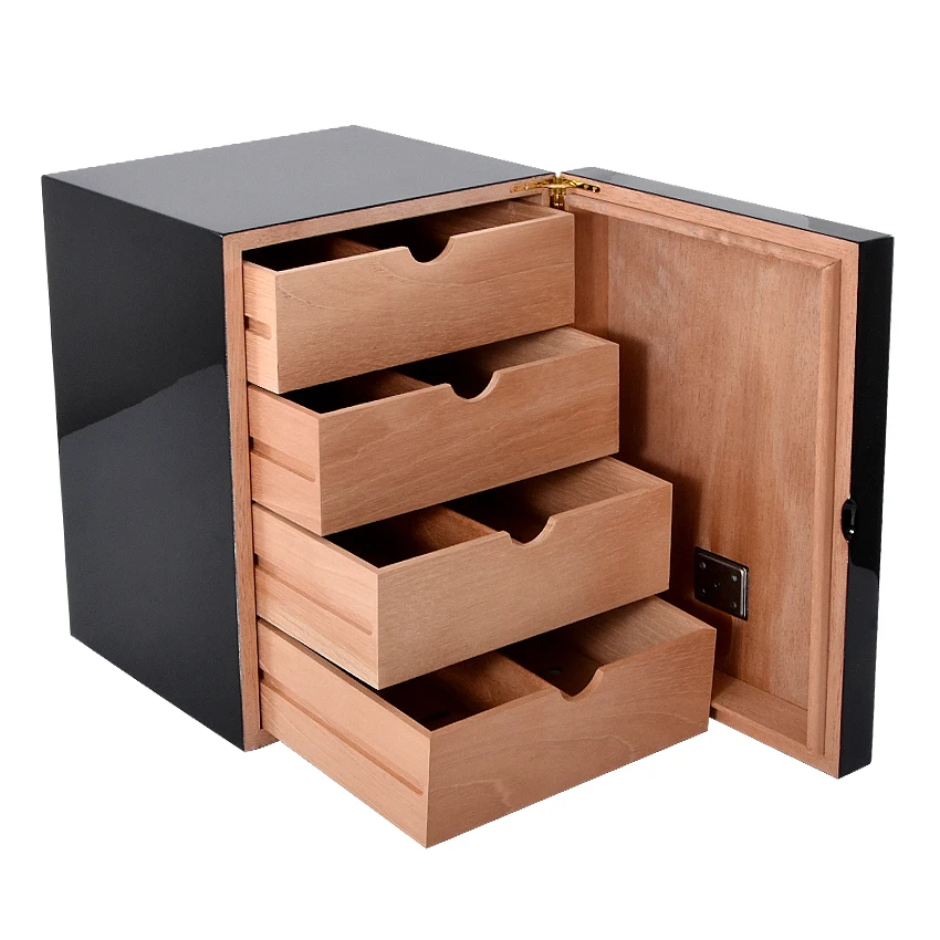 COHIBA черный роскошный 4 ящика кедровый Деревянный шкафчик для хранения сигар "humidor" ящик для хранения с увлажнитель с гигрометром