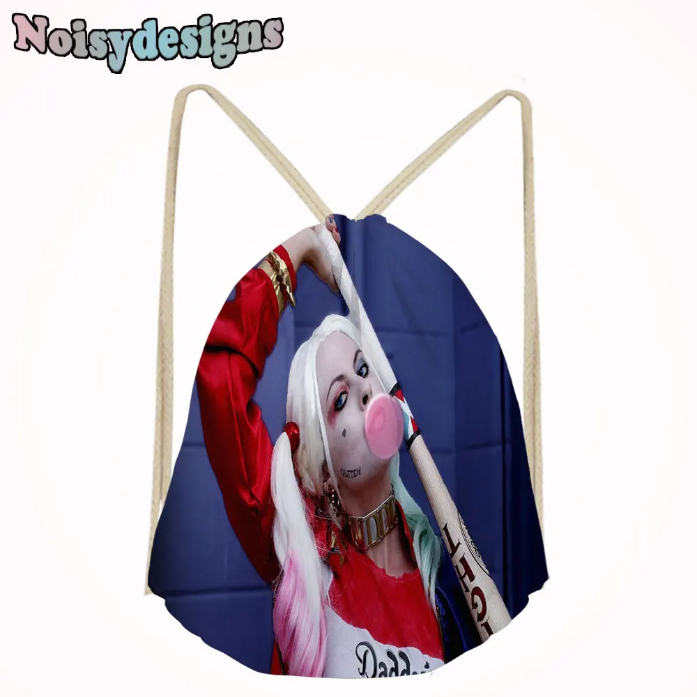 

Cute Teenager Boys Girls School Drawstring Bag 3D Harley Quinn In Suicide Squad School Storage Small Men's Shoulder Satchel