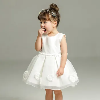 

Latest Bow Girl Dresses Baby Solid White Ball Sleevless Vestido For 1 Year Birthday Party Formal Baby Clothes 2020 154715