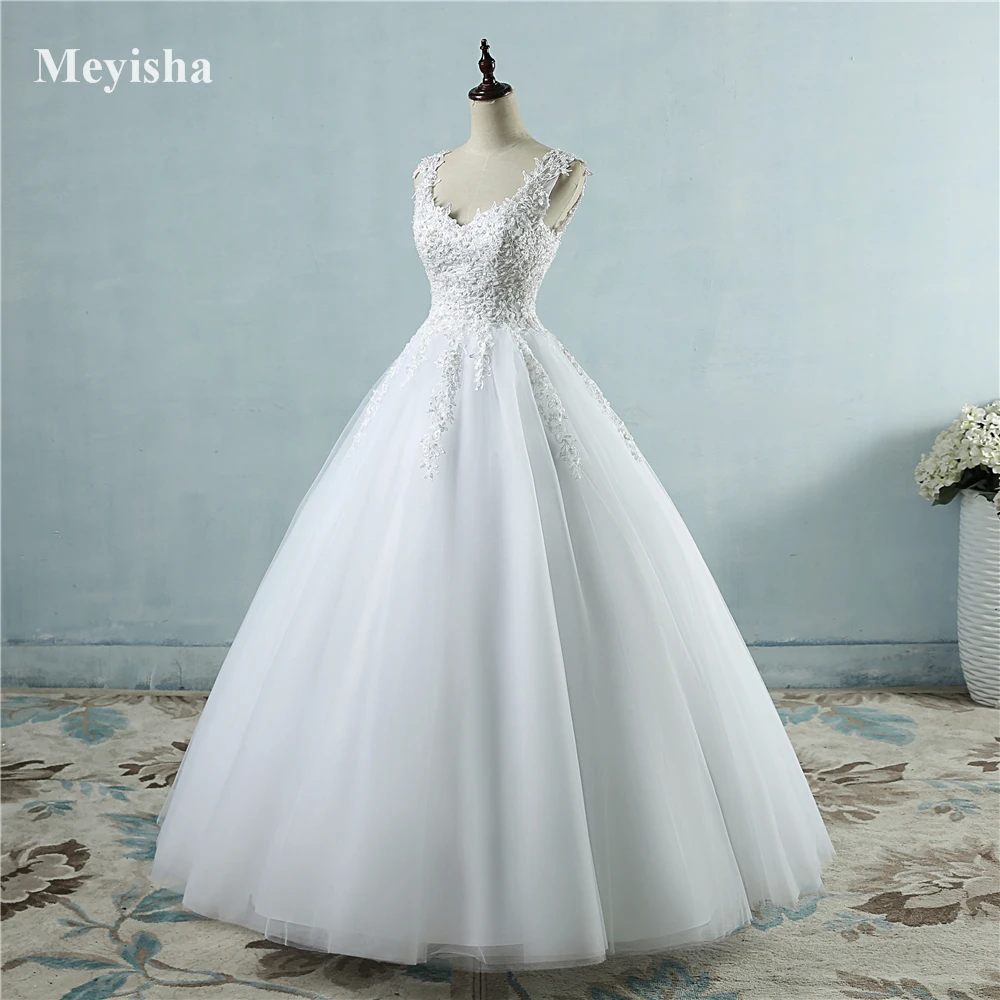 ZJ9076 Новое Элегантное бальное платье белого цвета и цвета слоновой кости, свадебные платья для невест, кружевное милое платье с кружевным краем размера плюс